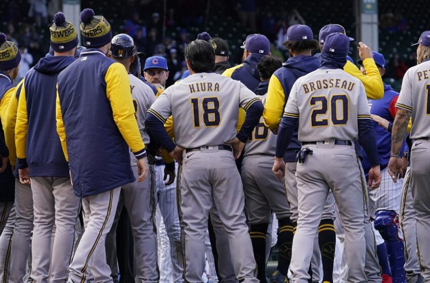  Benches clear after McCutchen hit by pitch in Cubs’ rout of Brewers