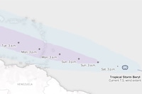  Tropical Storm Beryl tracker: Map and projected storm path