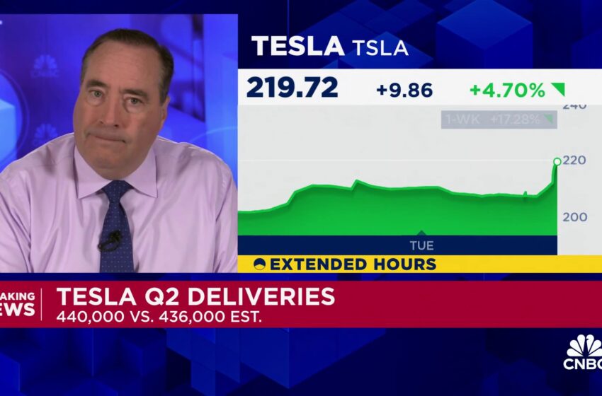  Tesla shares soar 10% on better-than-expected Q2 deliveries report