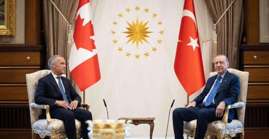 Canadian Prime Minister Mark Carney and Turkish President Recep Tayyip Erdoğan during an earlier meeting in Ankara in July 2026